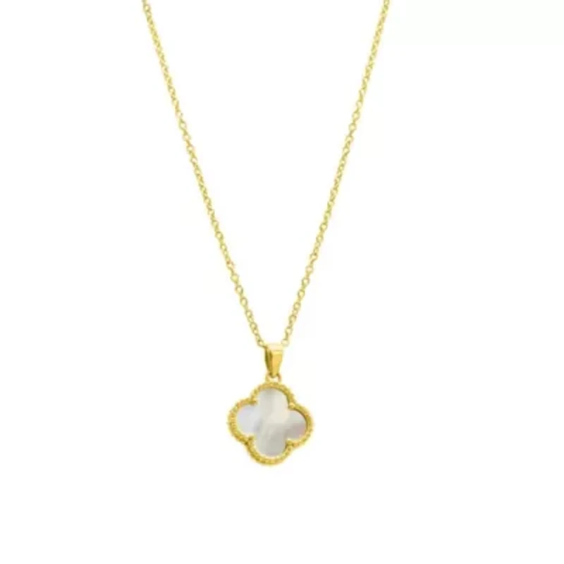 White Mother of Pearl Flower Necklace gold