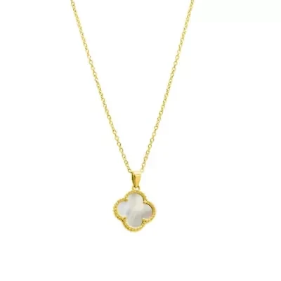 White Mother of Pearl Flower Necklace gold