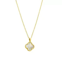 White Mother of Pearl Flower Necklace gold