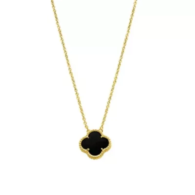 Black Flower Necklace yellow gold
