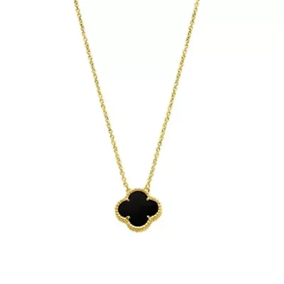 Black Flower Necklace yellow gold