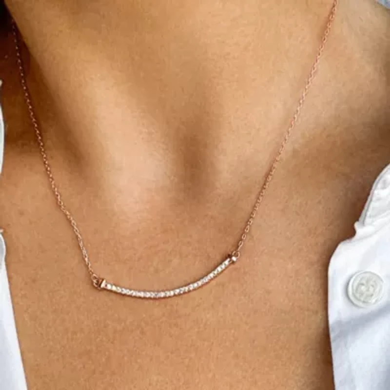 14k Rose Gold Plated Crystal Curved Bar Necklace