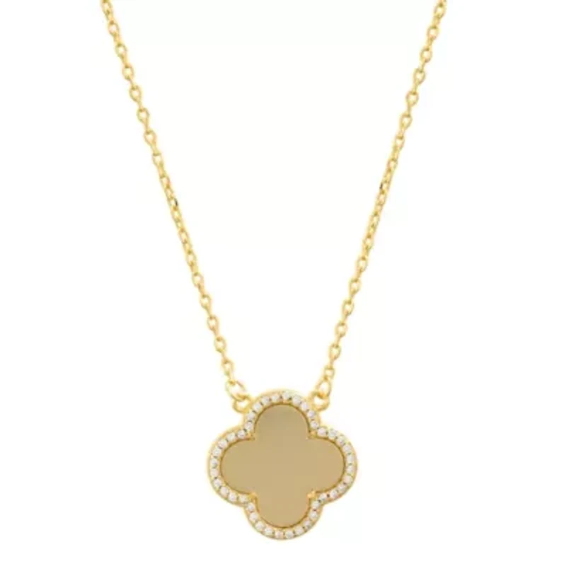 14k Gold Plated Clover Halo Necklace