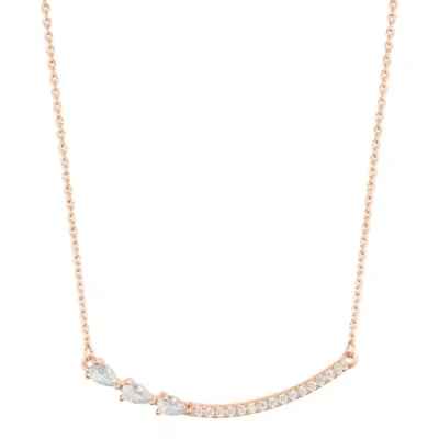 14k Rose Gold Plated Curved Bar Pink Pear Necklace