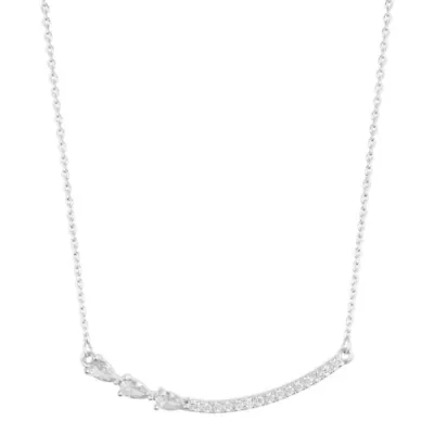 Sterling Silver Plated Curved Bar Pear Necklace
