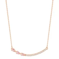 14k Rose Gold Plated Curved Bar Clear Pear Necklace