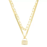 14k Gold Plated Adjustable Layered Chain Crystal Lock Necklace
