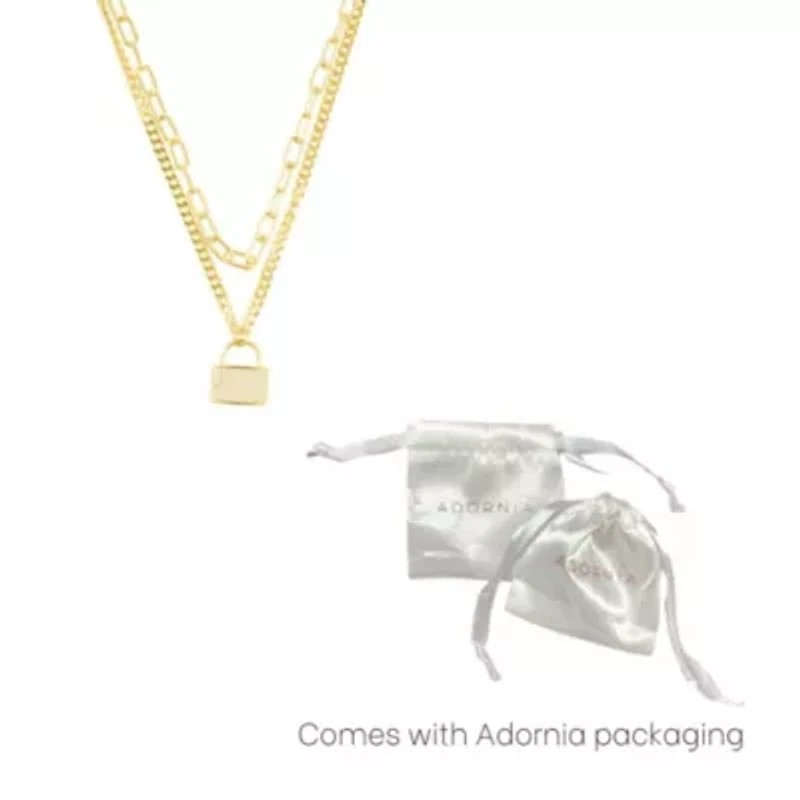 14k Gold Plated Adjustable Layered Chain Crystal Lock Necklace