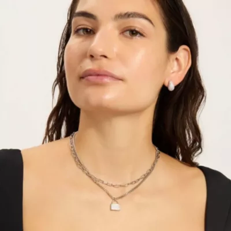 Sterling Silver Plated Adjustable Layered Chain Crystal Lock Necklace