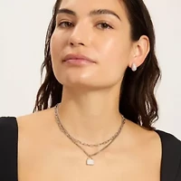 Sterling Silver Plated Adjustable Layered Chain Crystal Lock Necklace