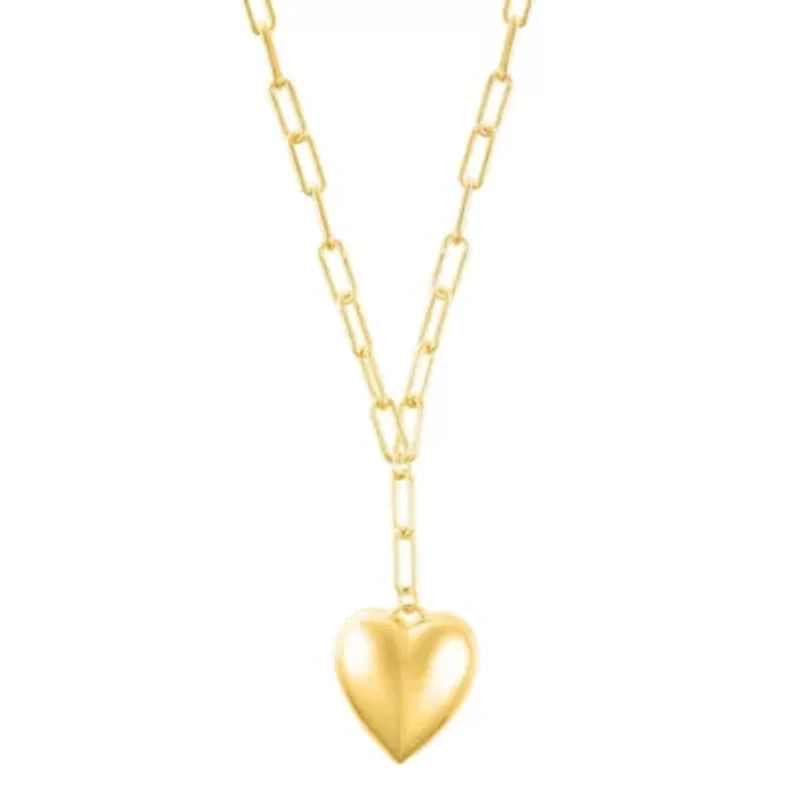 14k Gold Plated Adjustable Oversized Puffy Heart Paper Clip Chain Necklace