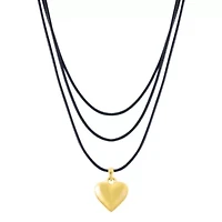 14k Gold Plated Adjustable Puffy Heart with Black Chord Bolo Necklace