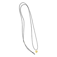 14k Gold Plated Adjustable Puffy Heart with Black Chord Bolo Necklace