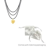 14k Gold Plated Adjustable Puffy Heart with Black Chord Bolo Necklace