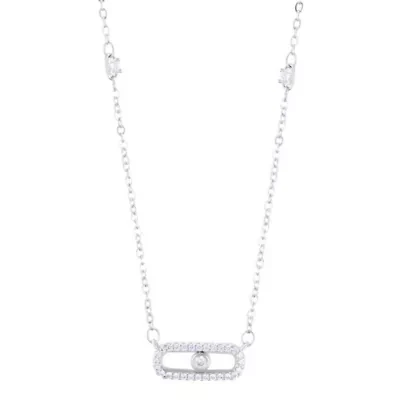 Sterling Silver Plated Adjustable CZ Dancing Stone Necklace