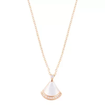 14k Rose Gold Plated Mother of Pearl CZ Leaf Pendant Necklace