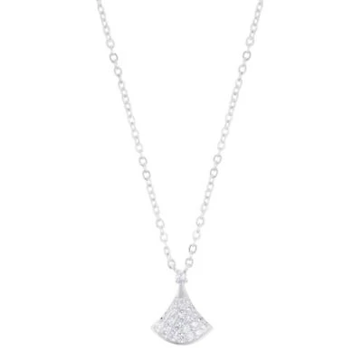 Sterling Silver Plated Pave CZ Leaf Pendant Necklace