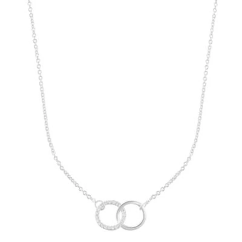 Sterling Silver Plated Adjustable Pave CZ Rings Necklace