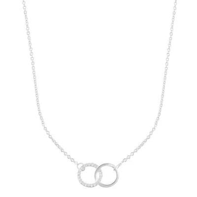 Sterling Silver Plated Adjustable Pave CZ Rings Necklace
