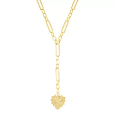 14k Gold Plated CZ Jagged Heart Mixed Link Y-Necklace