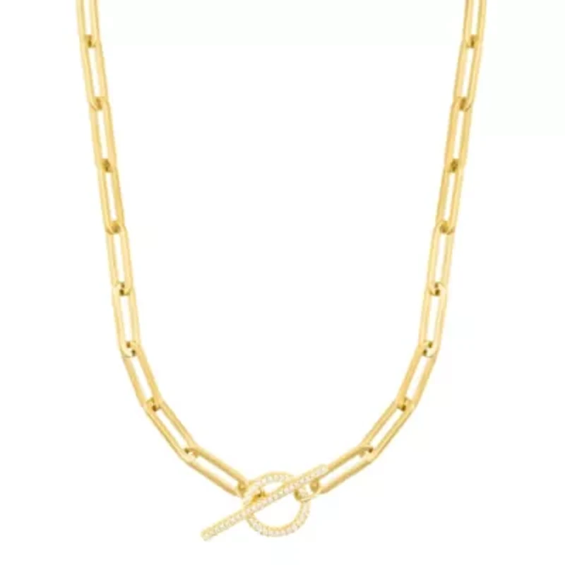 14k Gold Plated Paperclip CZ Toggle Necklace