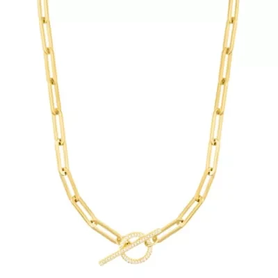14k Gold Plated Paperclip CZ Toggle Necklace