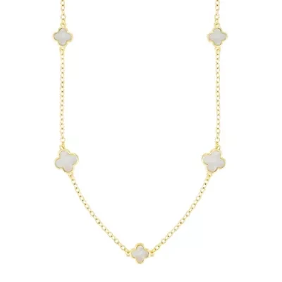 Gold Plated 36" Mother of Pearl Flower Station Necklace