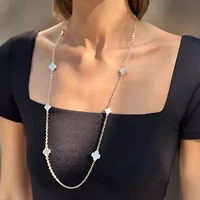 Gold Plated 36" Mother of Pearl Flower Station Necklace