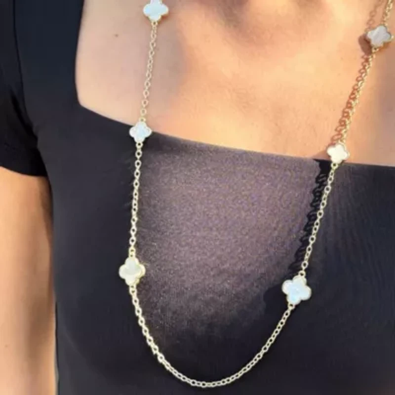 Gold Plated 36" Mother of Pearl Flower Station Necklace