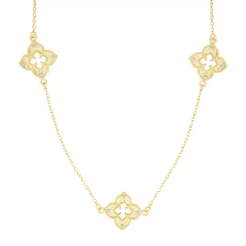 Gold Plated 36" Clover Station Necklace