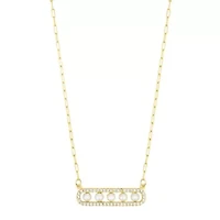 14k Gold Plated Pearl Pave Bar Necklace