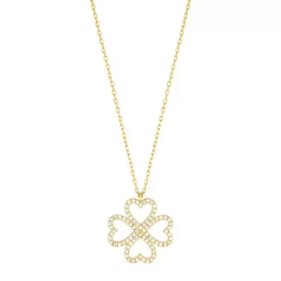 14k Gold Plated Heart-Shaped Pave Clover Necklace