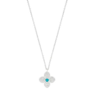 Silver Plated Turquoise Flower Necklace