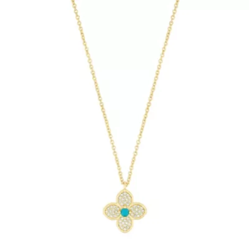 14k Gold Plated Turquoise Flower Necklace