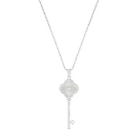 Silver Plated Pave Clover Key Pendant Necklace