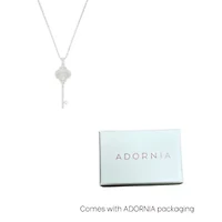 Silver Plated Pave Clover Key Pendant Necklace