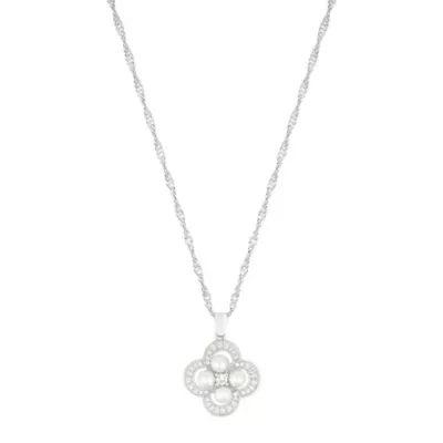 Silver Plated Pearl-Studded Clover Necklace