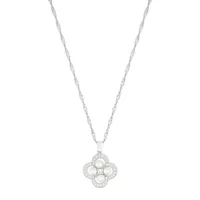 Silver Plated Pearl-Studded Clover Necklace
