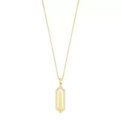 14k Gold Plated Elongated Pave Hexagon Necklace