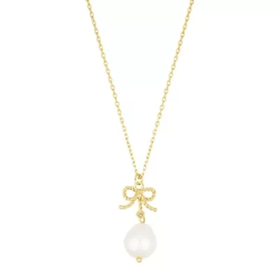 14k Gold Plated Freshwater Pearl Bow Necklace