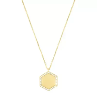 14k Gold Plated Pave Hexagon Pendant Necklace