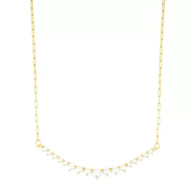 14k Gold Plated Pearl Curved Bar Necklace