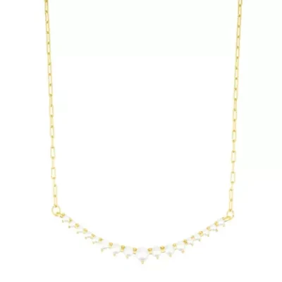 14k Gold Plated Pearl Curved Bar Necklace
