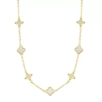 14k Gold Plated Mixed Mother of Pearl and CZ Clover Station Necklace