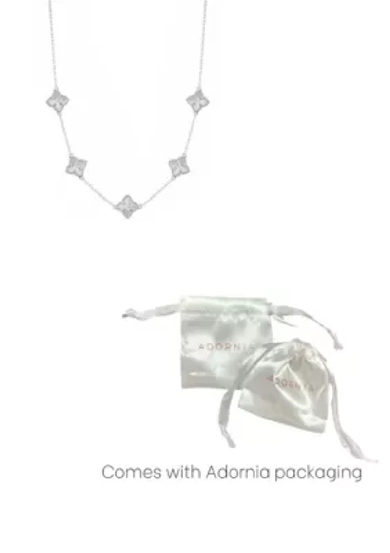 Silver Plated White Mother of Pearl Floral Station Necklace