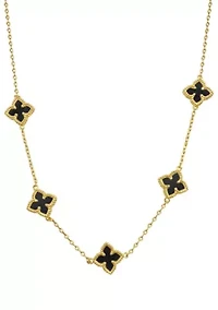 14k Gold Plated Black Floral Station Necklace