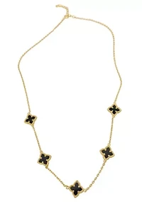14k Gold Plated Black Floral Station Necklace