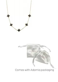 14k Gold Plated Black Floral Station Necklace