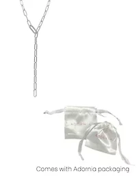 Silver Plated Paper Clip Chain Lariat Necklace with Crystal Adjustable Lock
