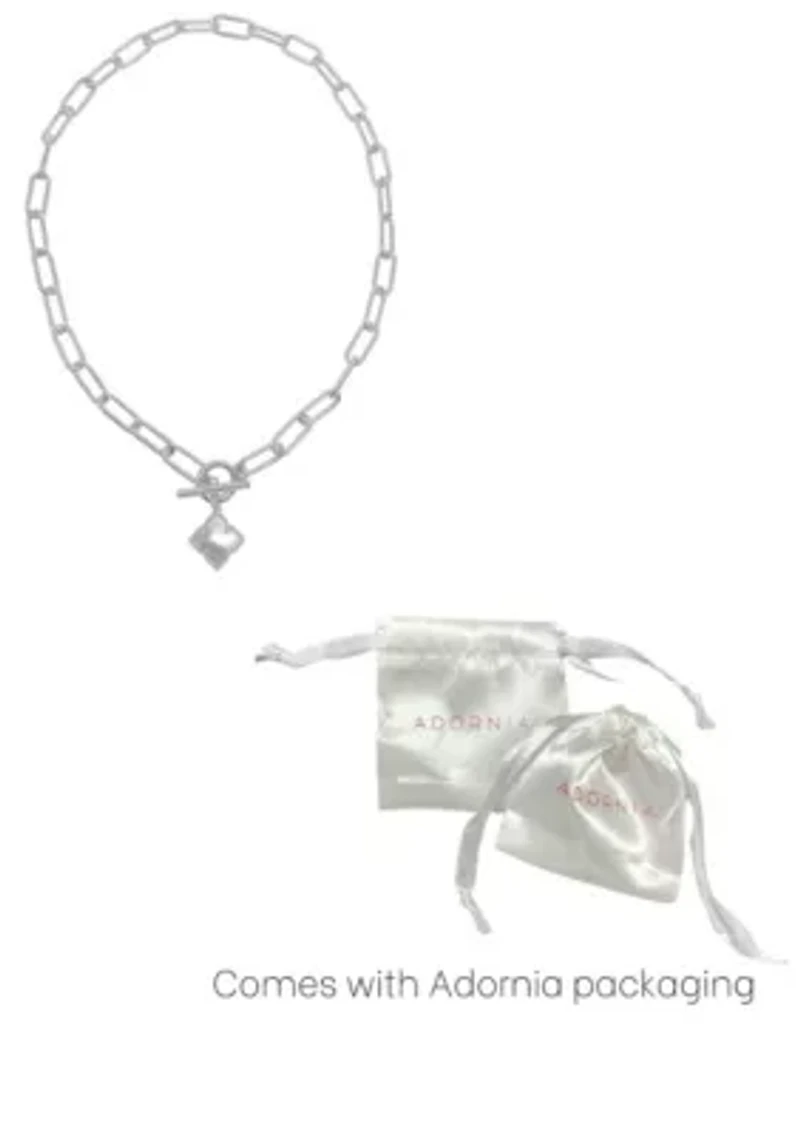 Silver Plated Flower White Mother of Pearl Paper Clip Chain Toggle Necklace